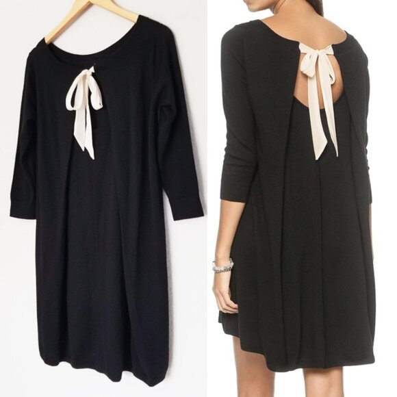 Club Monaco Flora Sweater Dress Bow Tie Back 100% Wool Black Classic LBD S $198 - Picture 3 of 16